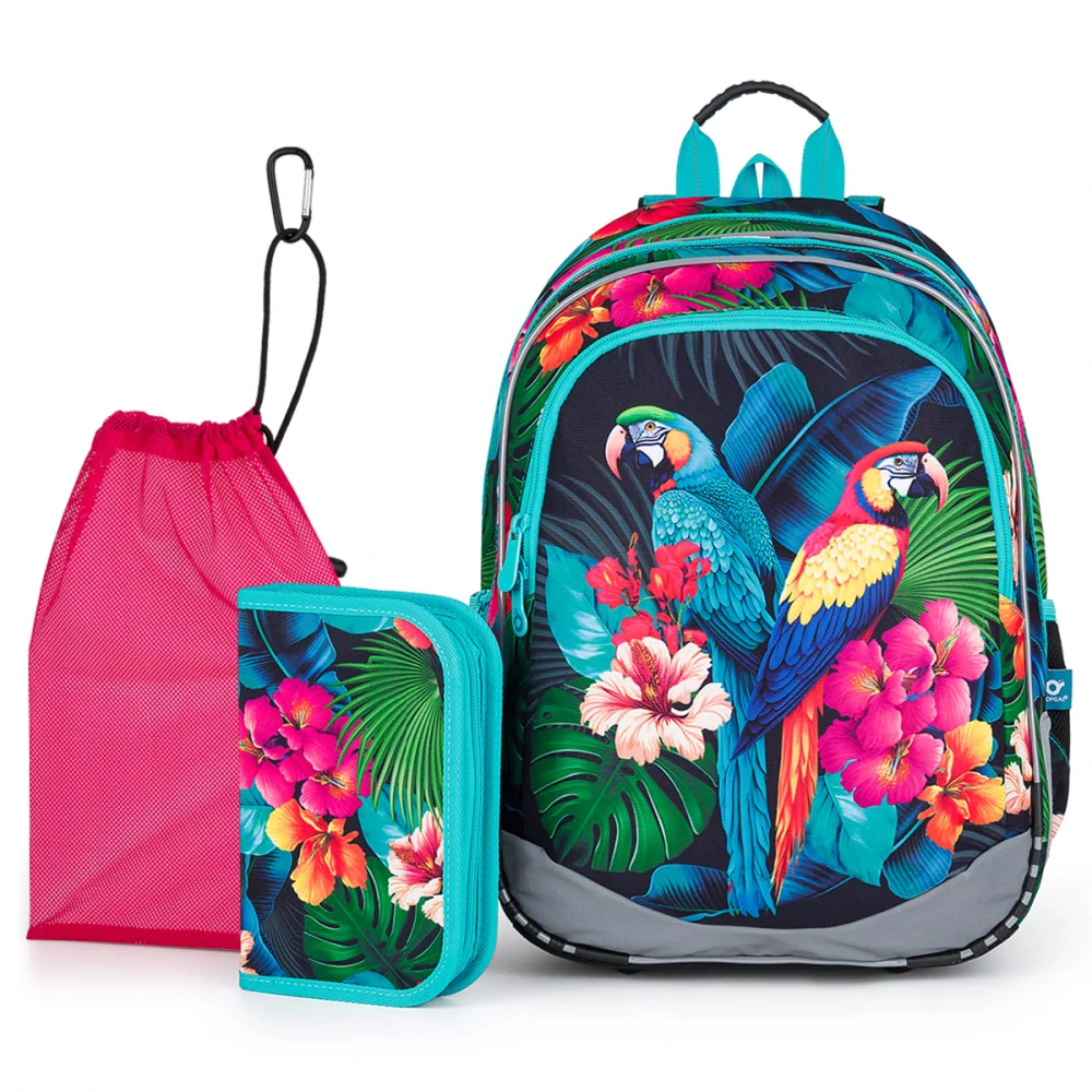 Školní batoh Ara papoušci Topgal ELLY 24004 SET MEDIUM