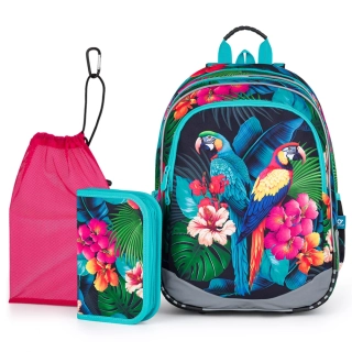 Školní batoh Ara papoušci Topgal ELLY 24004 SET MEDIUM